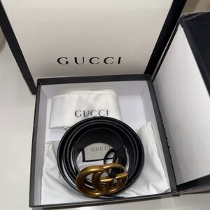 Gucci Black Leather Belt with Gold Buckle